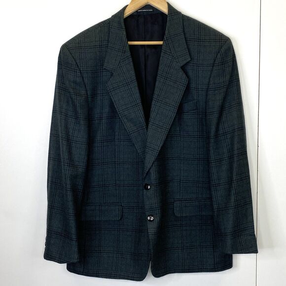 Peruvian Alpaca Blazer Jacket Mens Size 44R Sport Coat Green Plaid Wool - Picture 1 of 8